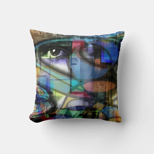 Woman face modern abstract throw pillow (Front)