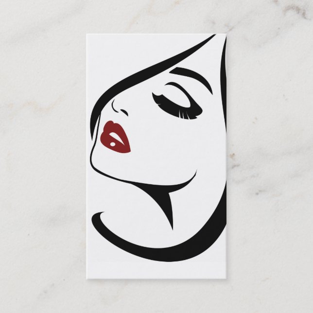 Woman face red lips long eyelashes Makeup Icon Business Card (Front)