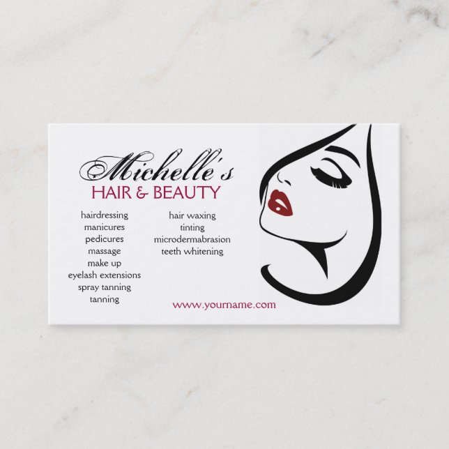 Woman face red lips long eyelashes Makeup Icon Business Card (Front)