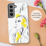 Woman Face Yellow Flowers Fashion Elegant Monogram Samsung Galaxy S22 Case<br><div class="desc">This pretty phone case design was created using my original hand drawn minimalist fashion illustration of a beautiful woman with abstract yellow flowers in her hair. Chic and artistic gift for everyone who loves art and beauty; for makeup artists, hair stylists, estheticians. • Personalize it with your initial in elegant...</div>