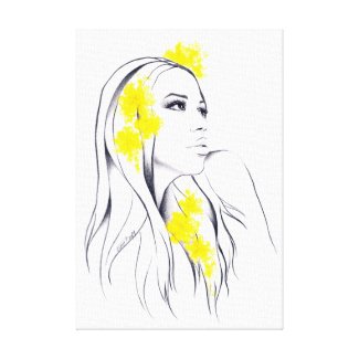 Woman face Yellow flowers Fashion illustration art