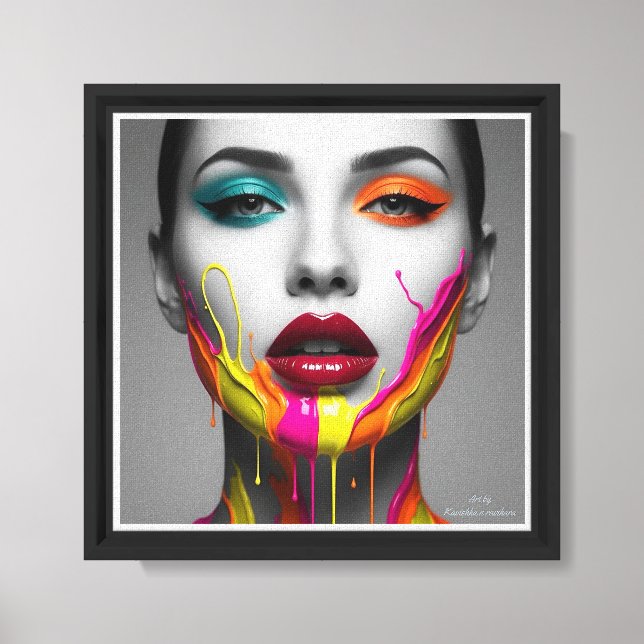 woman facial art poster Neon Noir Drip Canvas Print (Front)