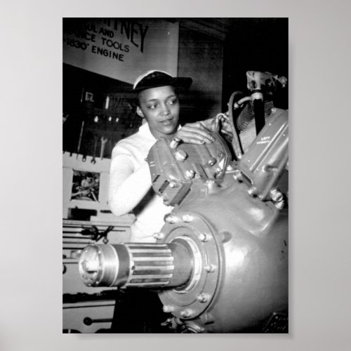 Woman Factory Worker with Aircraft Engine Poster