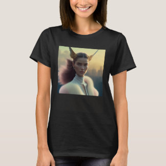 Woman Fantasy Magical Golden Wings Feathery Fluffy T-Shirt