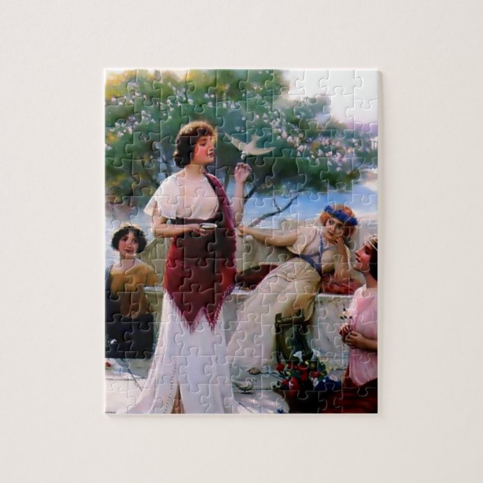 Woman Feeding Dove antique painting Jigsaw Puzzle