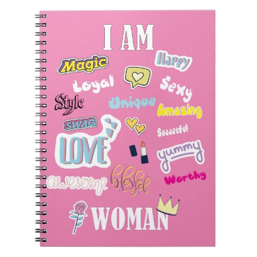 Woman feminine I AM WOMAN positive affirmations  Notebook