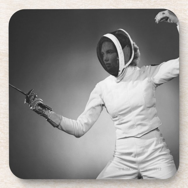 Woman Fencing Beverage Coaster (Front)