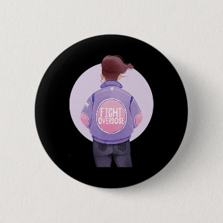 Woman Fight Overdose Purple Ribbon Overdose Awaren Button