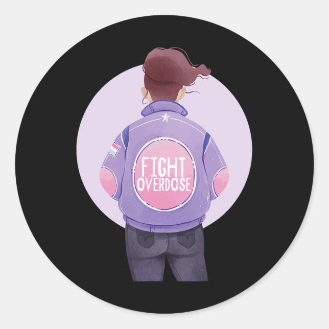 woman fight overdose Purple Ribbon Overdose Awaren Classic Round Sticker (Front)