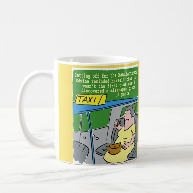 Woman finds a misshapen piece of pasta coffee mug (Left)