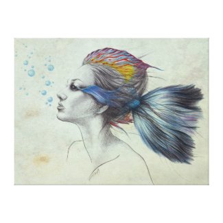 Woman fish Mermaid portrait Surreal drawing art
