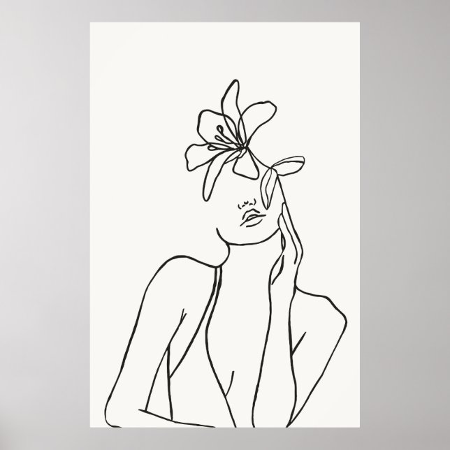 Woman Flower Line Drawing Art Print Poster (Front)