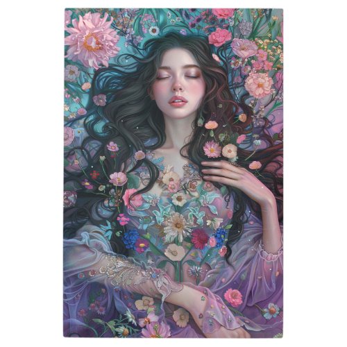  Woman Flowers Hair SC4 Esoteric Goddess  Metal Print