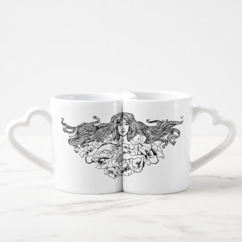 woman_flowers_line_art_floral Giant Coffee Mug Set