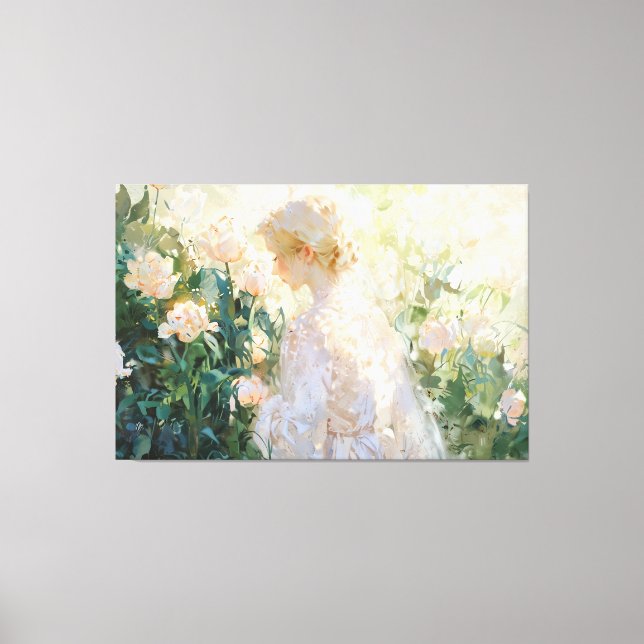 *~* Woman Flowers Shrub TV2 Stretched Canvas Print (Front)
