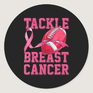 Woman Football Tackle Breast Cancer Awareness Pink Classic Round Sticker