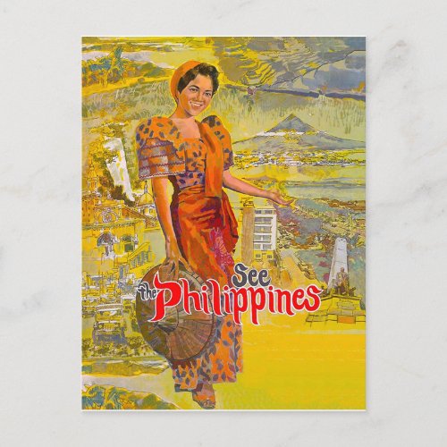 Woman from philippines vintage travel postcard