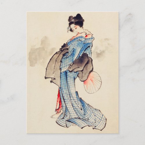 Woman Full Length Portrait by Katsushika Hokusai Postcard