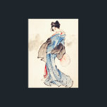 Woman, Full-Length Portrait Canvas Print<br><div class="desc">Woman,  Full-Length Portrait Canvas Print
Woman,  Full-Length Portrait,  Standing,  Facing Left,  Holding Fan in Right Hand,  Wearing Kimono with Check Design by Katsushika Hokusai (1760-1849)</div>