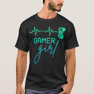 Woman Gamer Cute Gamer Girl Heartbeat Girly Vide T-Shirt