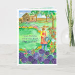 Woman Gardening Alliums Happy Birthday Friend Card