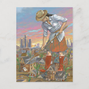 Woman Gardening postcard