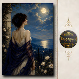 Woman Gazing At Full Moon Over Ocean Tissue Paper