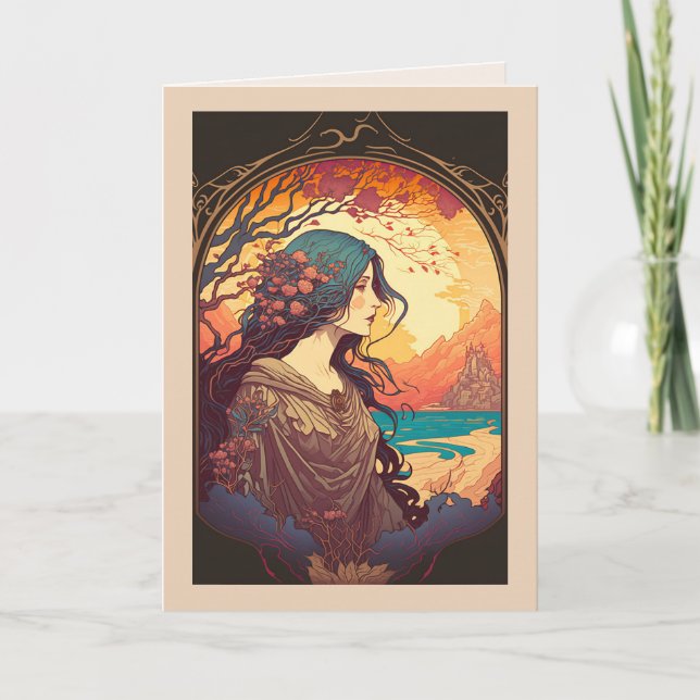 Woman Gazing Beautiful Sunset Custom Birthday Card (Front)