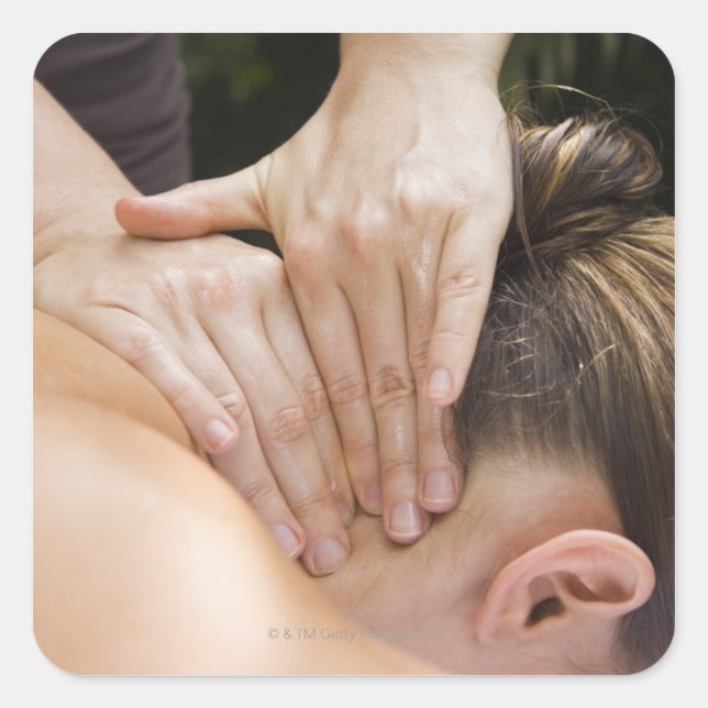 Woman getting spa treatment square sticker (Front)