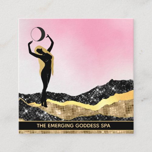  Woman Goddess Moon Pastel  Pink White Glitter Square Business Card