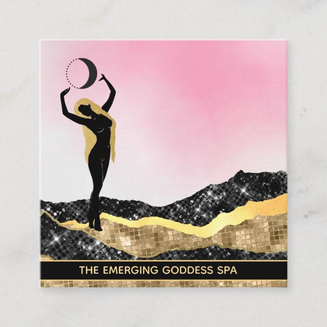 *~* Woman Goddess Moon Pastel  Pink White Glitter Square Business Card (Front)