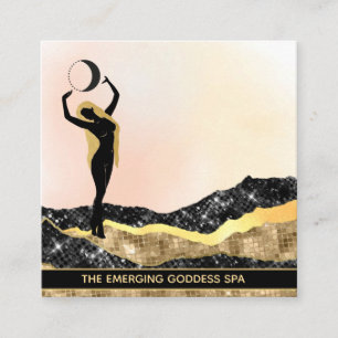 *~* Woman Goddess Moon Peach Pastel Glitter Square Business Card