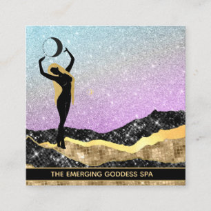 *~* Woman Goddess Ombre Moon AQUA Glitter Square Business Card