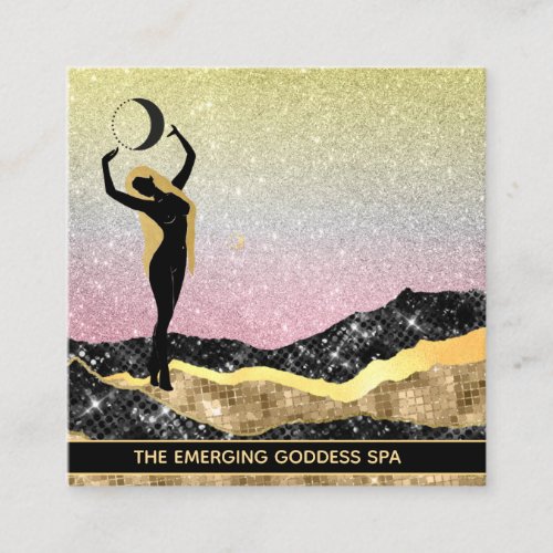  Woman Goddess Ombre Moon GOLD BLUE Glitter  Square Business Card