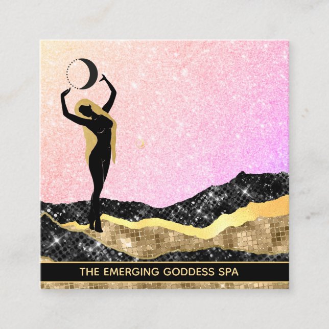 *~* Woman Goddess Ombre Pastel Rainbow Glitter  Square Business Card (Front)