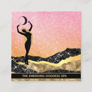 *~* Woman Goddess Ombre Peach Moon Glitter Square Business Card