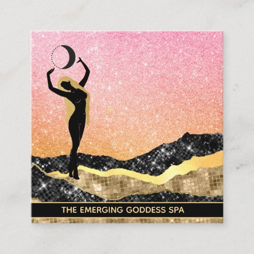  Woman Goddess Ombre Peach Moon Glitter  Square Business Card