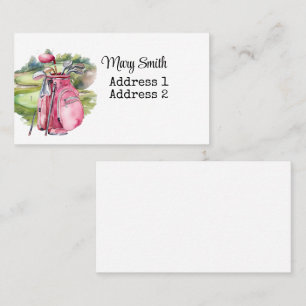Woman Golf Bag on golf course watercolor Business Card