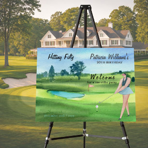 Woman Golf Player Hitting Fifty 50th Birthday Foam Board