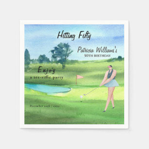 Woman Golf Player Hitting Fifty 50th Birthday Napkins