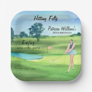 Woman Golf Player Hitting Fifty 50th Birthday Paper Plates