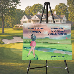 Woman Golf Player Swinging Fifties 50th Birthday Foam Board
