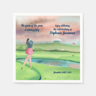 Woman Golf Player Swinging Fifties 50th Birthday Napkins