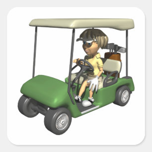 Woman Golfer Cart Square Sticker