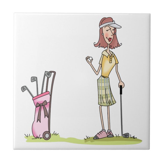 Woman Golfer Ceramic Tile (Front)