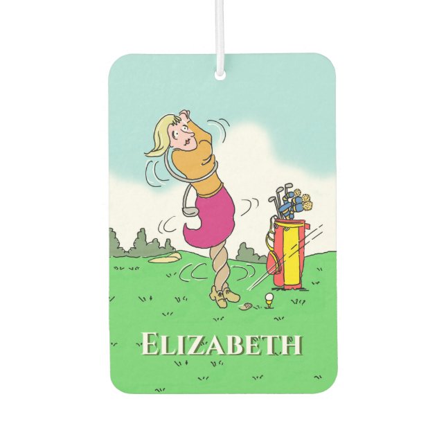 Woman golfer in a twist. Personalize. Air Freshener (Front)