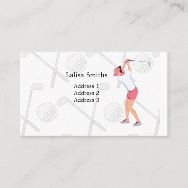 Woman golfer is golfing business card (Front)