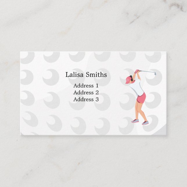 Woman golfer is golfing business card (Front)