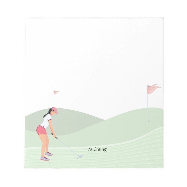 Woman golfer is golfing on the course  notepad (Front)