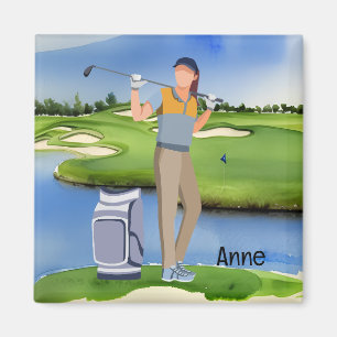 Woman Golfer is on the golf course Magnet